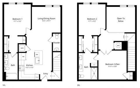 Floor plan for 3 beds, 2 baths, 1628 sqft